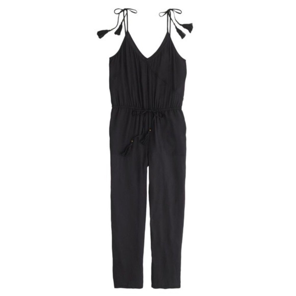 J.Crew Black Crepe Jumpsuit with Tassel Ties